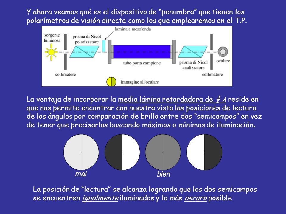 Y ahora veamos qué es el dispositivo de penumbra que tienen los polarímetros de visión directa como los que emplearemos en el T.P.