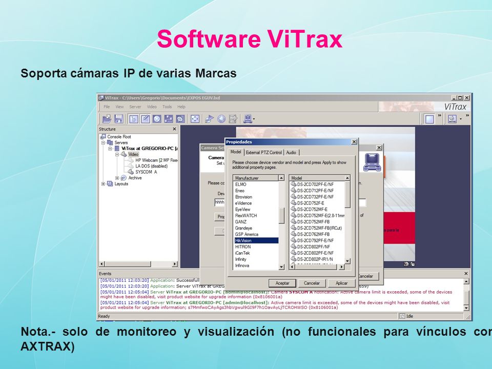 Software ViTrax Soporta cámaras IP de varias Marcas