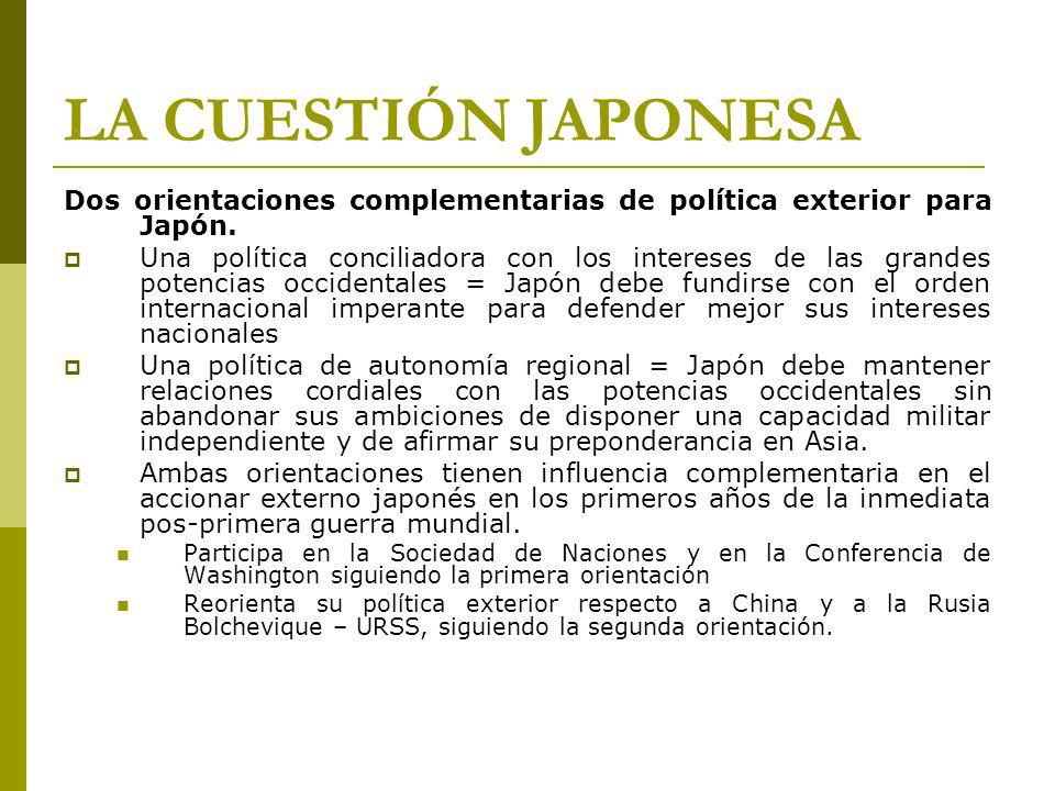 LA CUESTIÓN JAPONESA Dos orientaciones complementarias de política exterior para Japón.