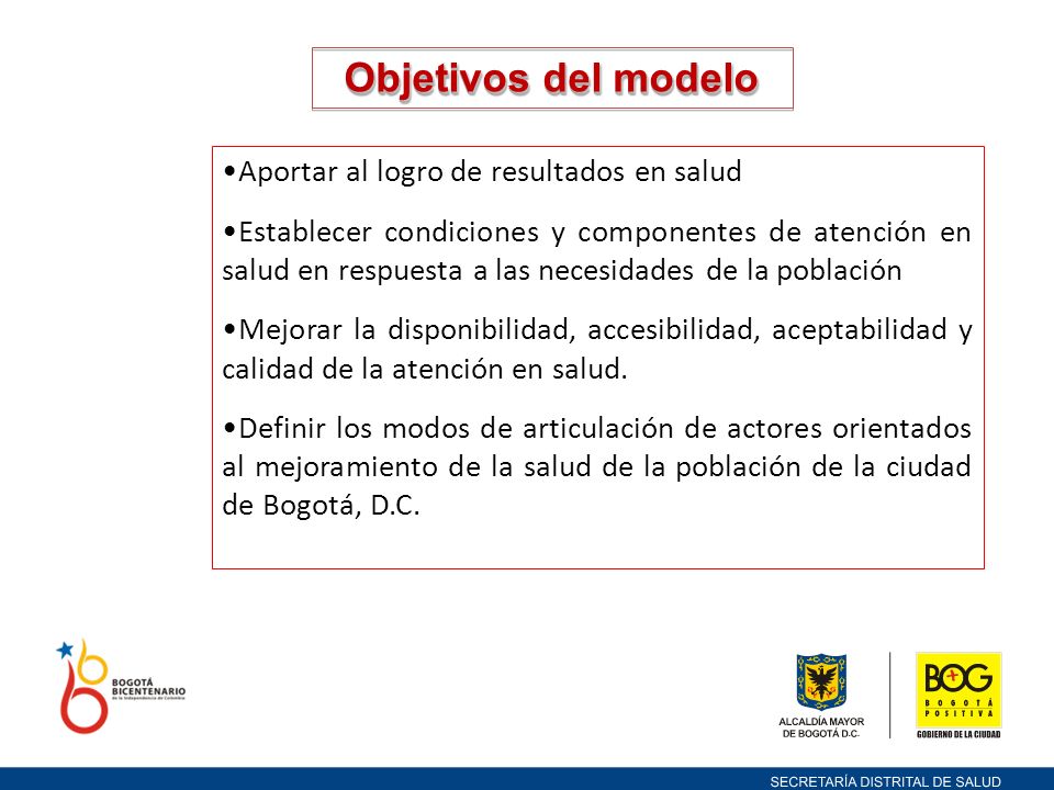 Objetivos del modelo Aportar al logro de resultados en salud