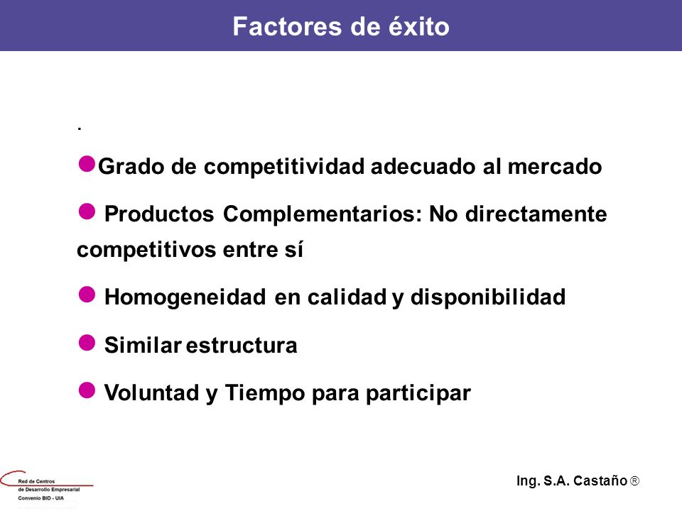 Factores de éxito . Grado de competitividad adecuado al mercado