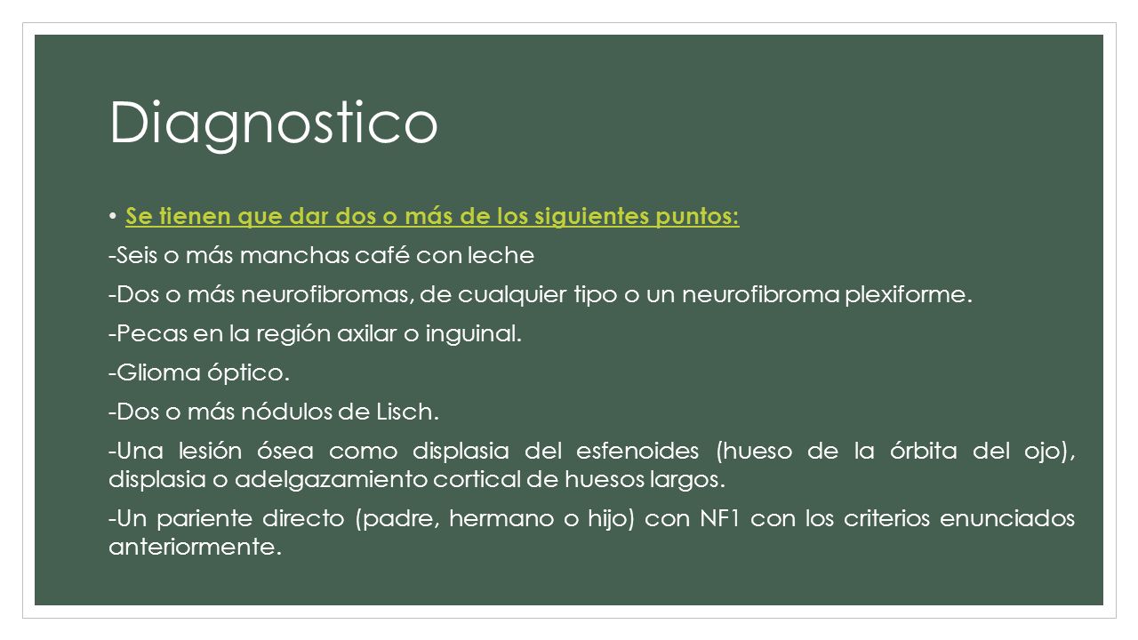 Diagnostico Se tienen que dar dos o más de los siguientes puntos: