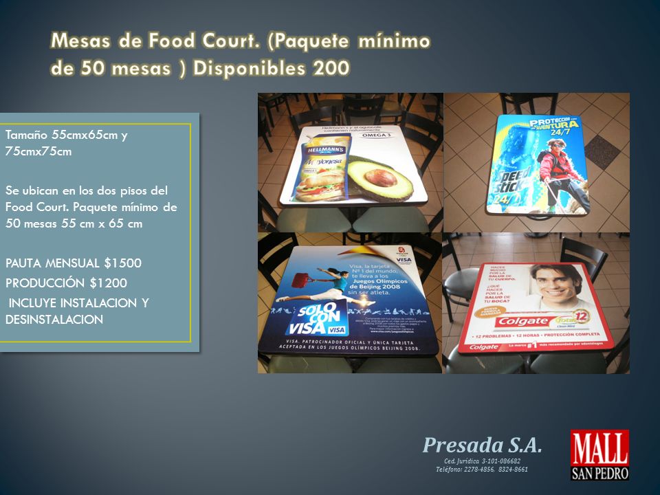 Mesas de Food Court. (Paquete mínimo de 50 mesas ) Disponibles 200