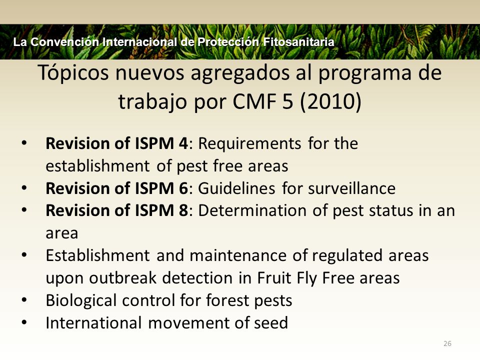Tópicos nuevos agregados al programa de trabajo por CMF 5 (2010)