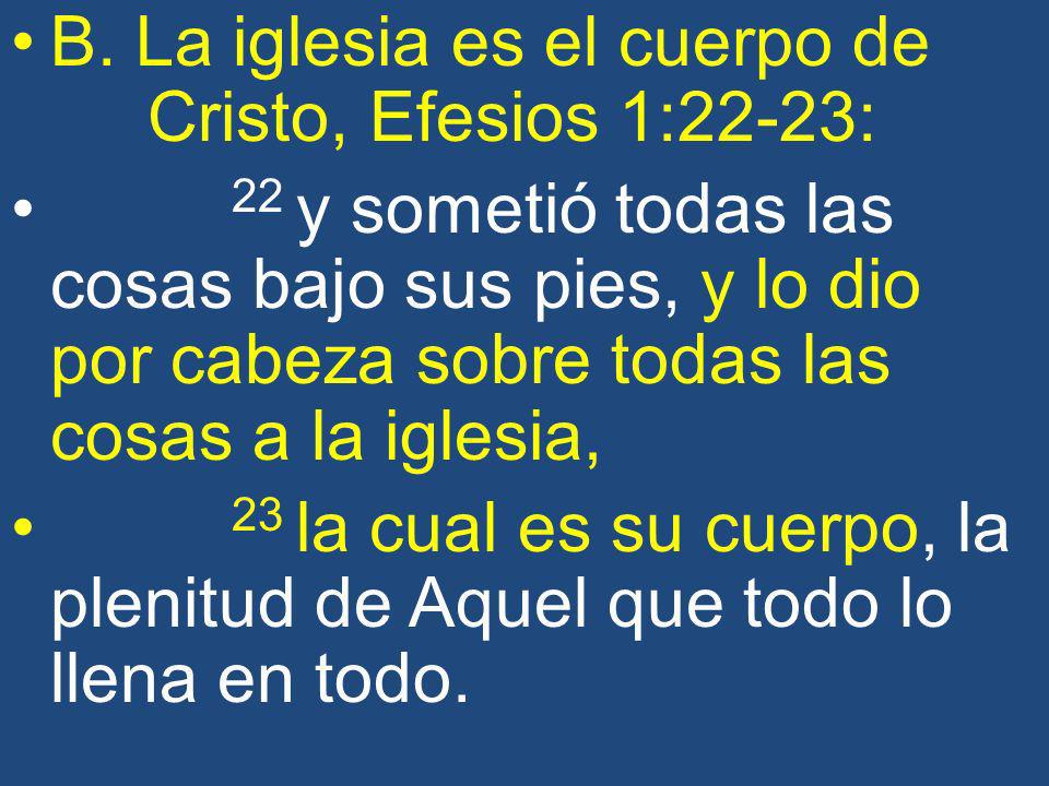 B. La iglesia es el cuerpo de Cristo, Efesios 1:22-23: