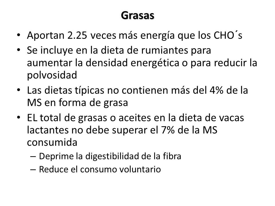 Grasas Aportan 2.25 veces más energía que los CHO´s
