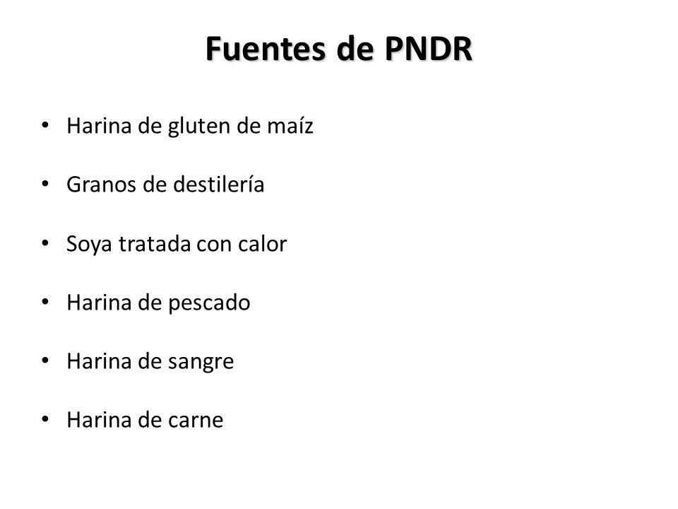 Fuentes de PNDR Harina de gluten de maíz Granos de destilería