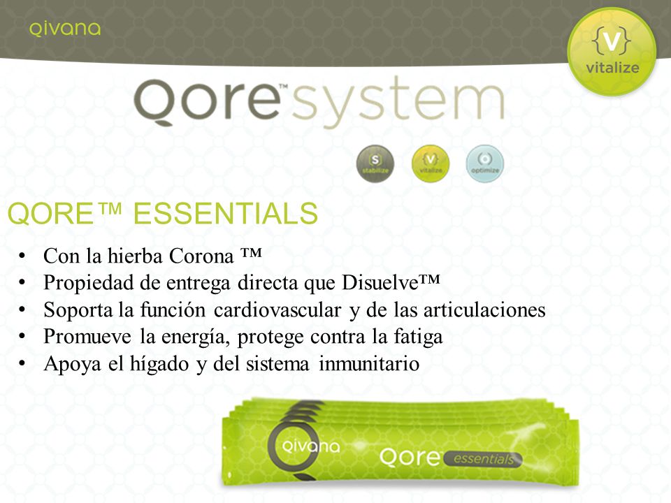 QORE™ ESSENTIALS Con la hierba Corona ™