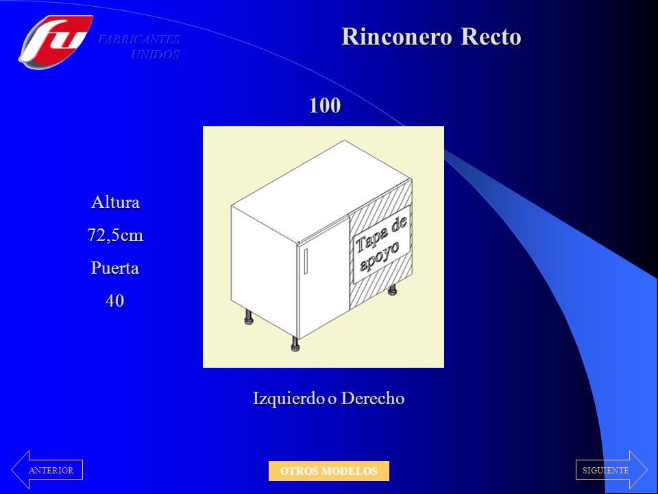 Rinconero Recto 100 Altura 72,5cm Puerta 40 Izquierdo o Derecho