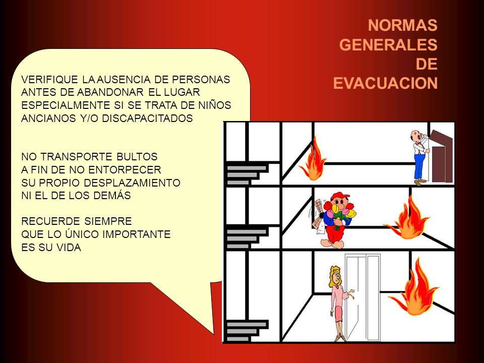 NORMAS GENERALES DE EVACUACION VERIFIQUE LA AUSENCIA DE PERSONAS