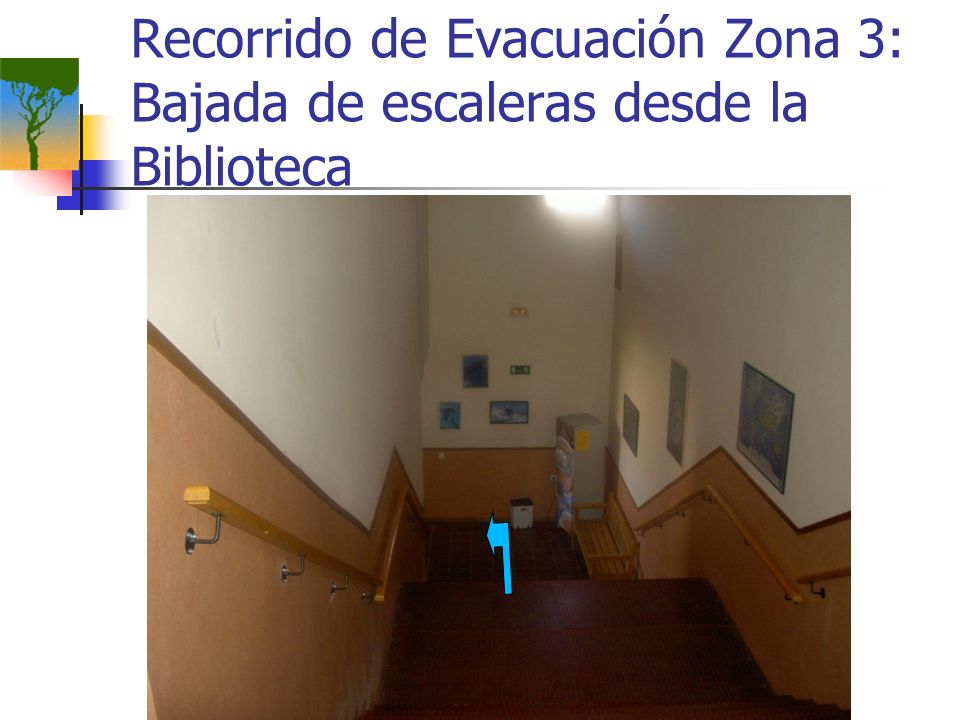 Recorrido de Evacuación Zona 3: Bajada de escaleras desde la Biblioteca