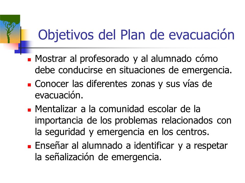 Objetivos del Plan de evacuación