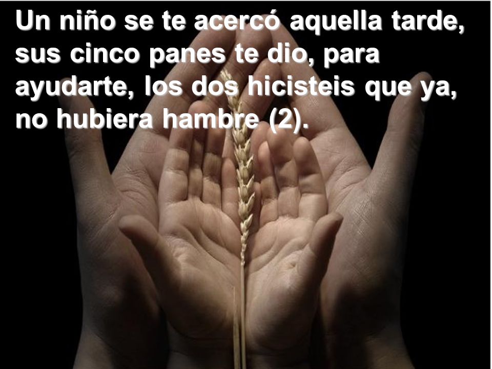 Un niño se te acercó aquella tarde, sus cinco panes te dio, para ayudarte, los dos hicisteis que ya, no hubiera hambre (2).