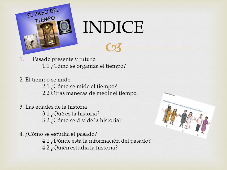 INDICE Pasado presente y futuro 1.1 ¿Cómo se organiza el tiempo