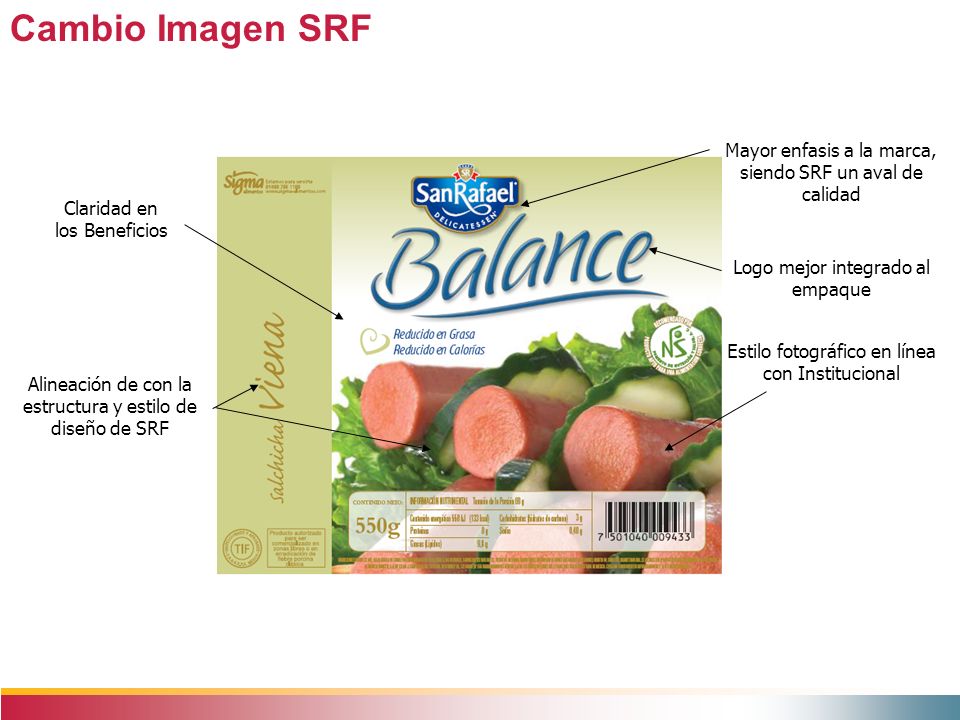 Cambio Imagen SRF Mayor enfasis a la marca, siendo SRF un aval de calidad. Claridad en. los Beneficios.