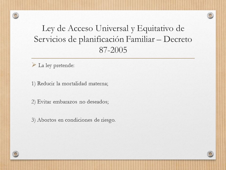 Ley de Acceso Universal y Equitativo de Servicios de planificación Familiar – Decreto