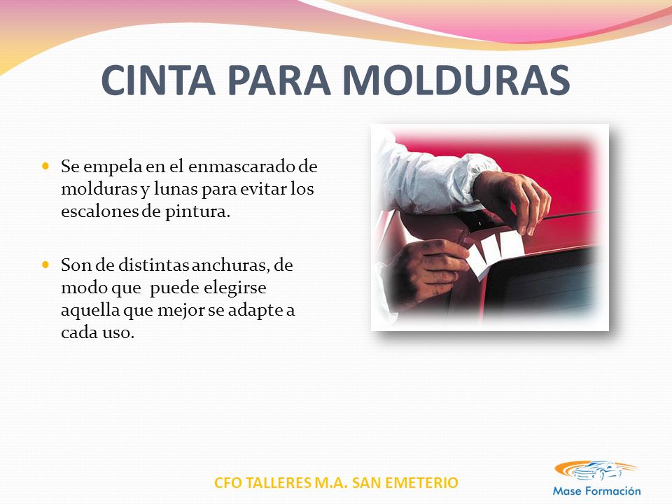 CINTA PARA MOLDURAS Se empela en el enmascarado de molduras y lunas para evitar los escalones de pintura.