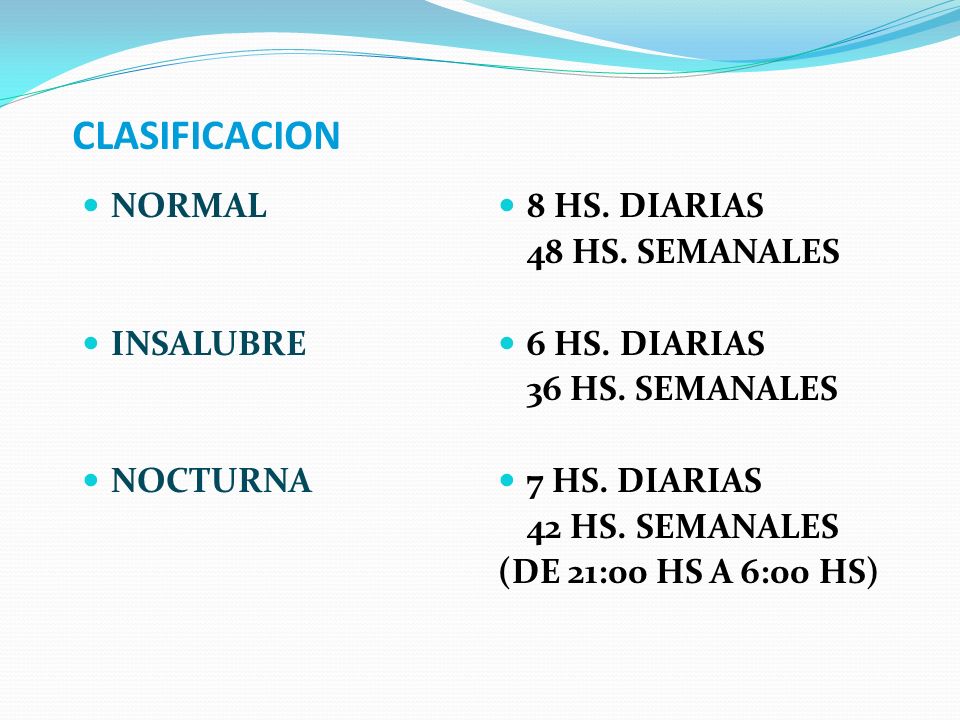 CLASIFICACION NORMAL INSALUBRE NOCTURNA 8 HS. DIARIAS 48 HS. SEMANALES