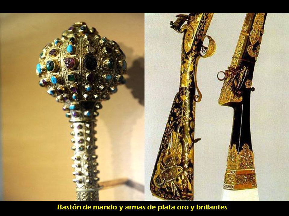 Bastón de mando y armas de plata oro y brillantes