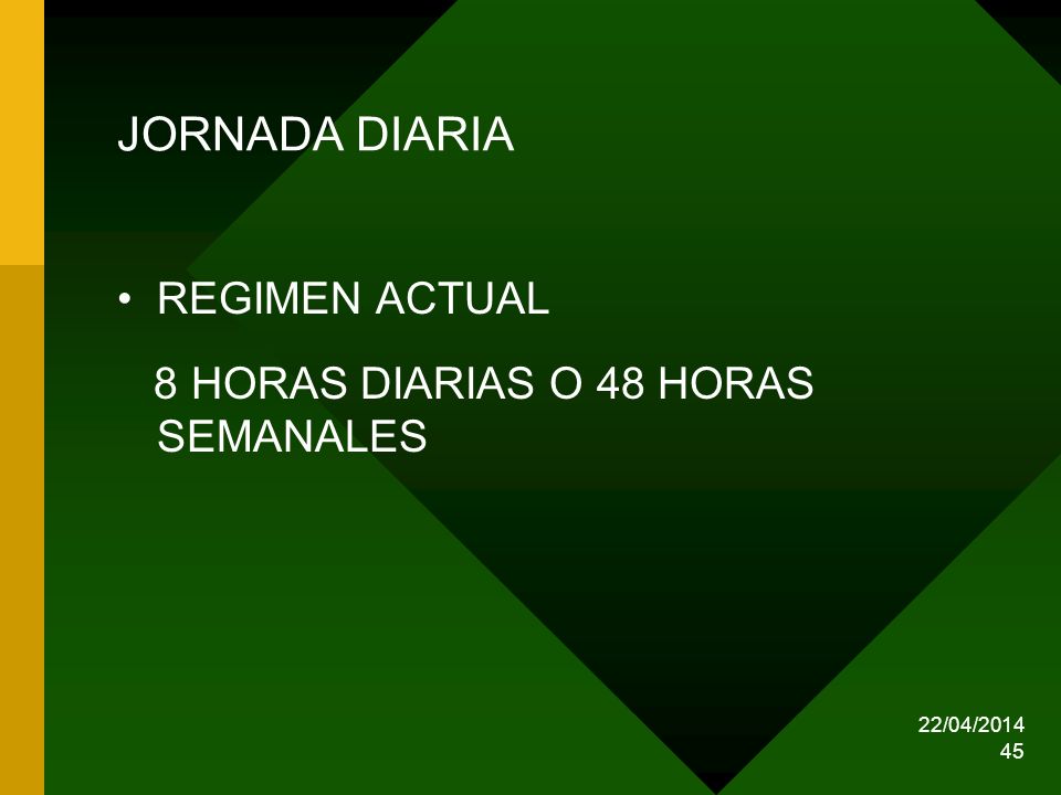 JORNADA DIARIA REGIMEN ACTUAL 8 HORAS DIARIAS O 48 HORAS SEMANALES