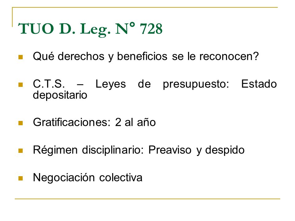 TUO D. Leg. N° 728 Qué derechos y beneficios se le reconocen