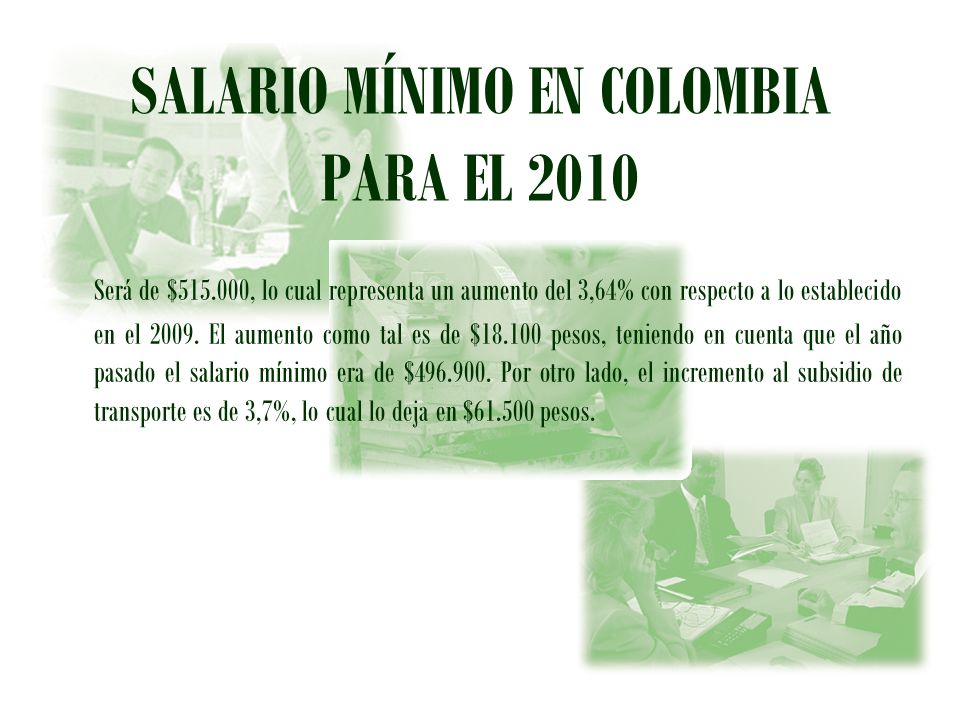 SALARIO MÍNIMO EN COLOMBIA PARA EL 2010