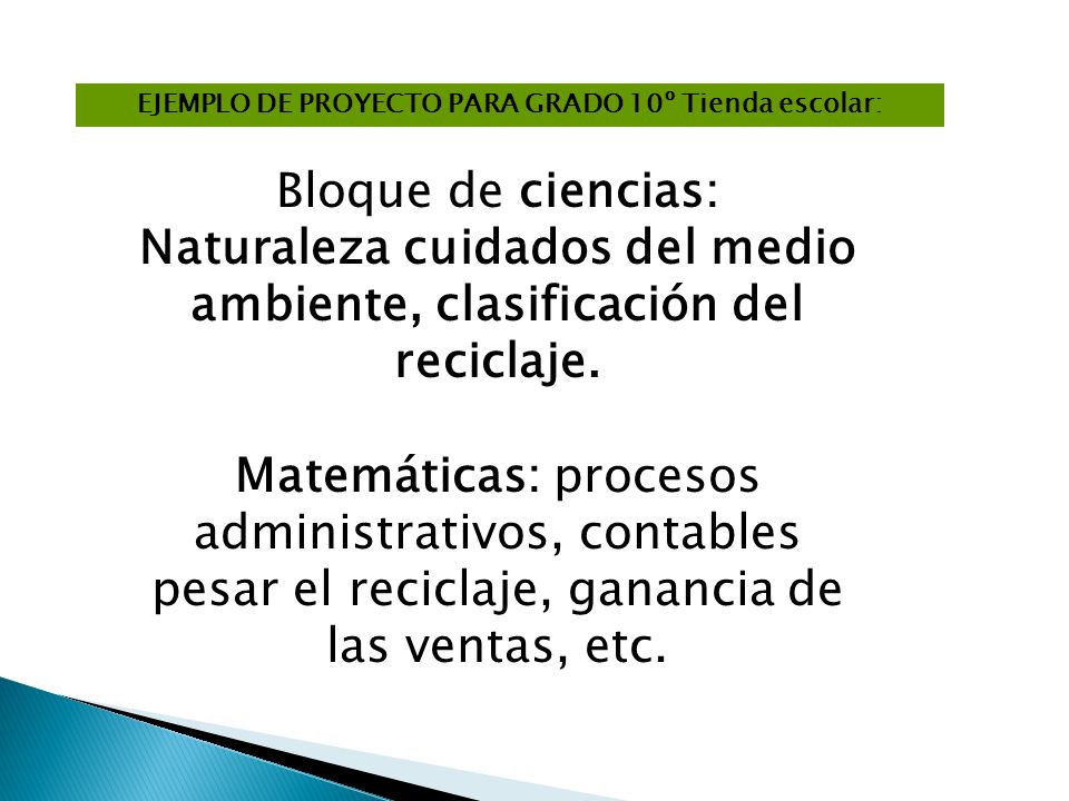 EJEMPLO DE PROYECTO PARA GRADO 10º Tienda escolar: