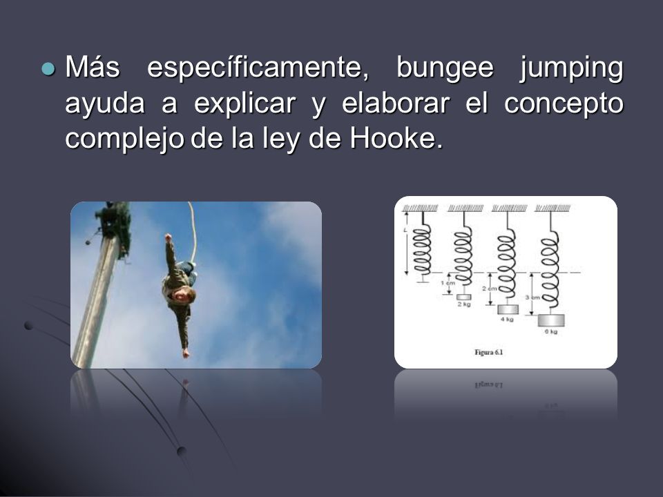 Más específicamente, bungee jumping ayuda a explicar y elaborar el concepto complejo de la ley de Hooke.