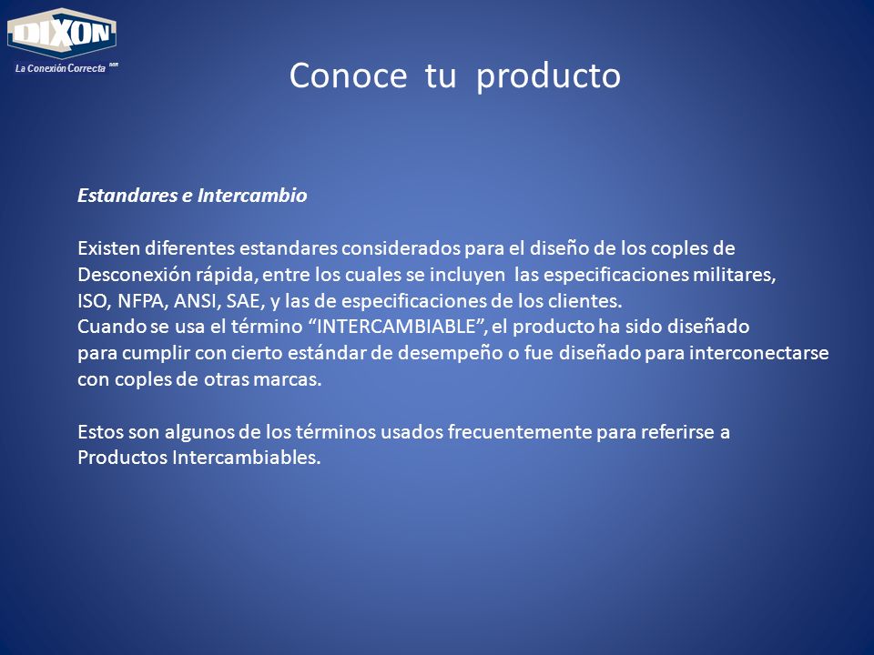 Conoce tu producto Estandares e Intercambio