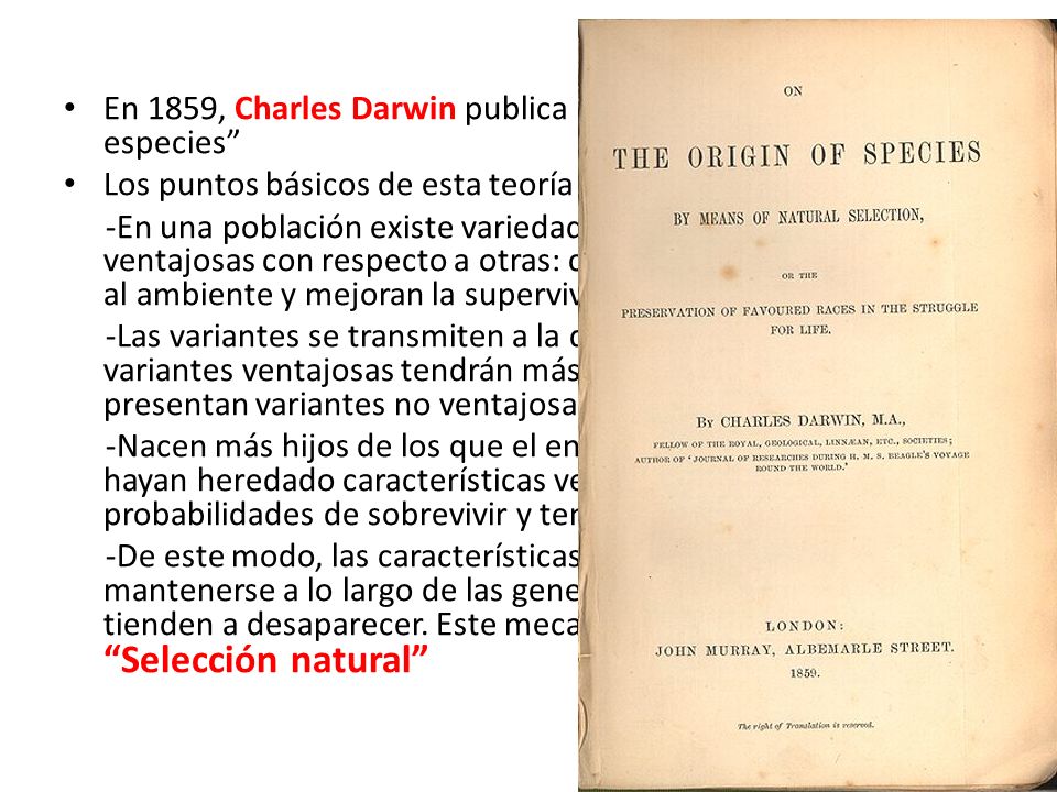 En 1859, Charles Darwin publica la 1ª edición de El origen de las especies