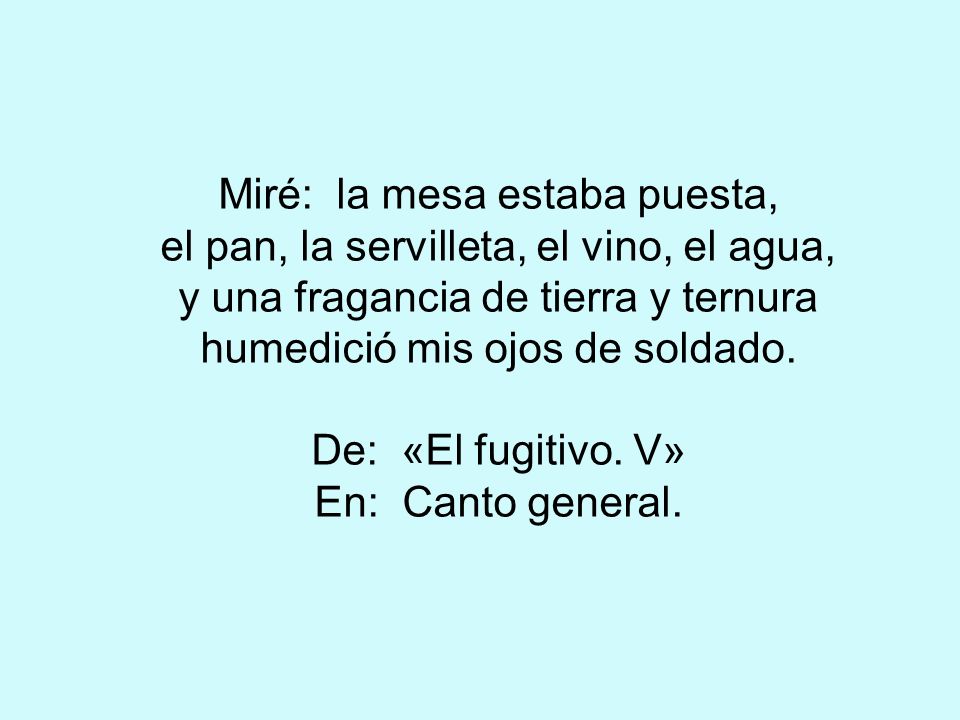 Miré: la mesa estaba puesta, el pan, la servilleta, el vino, el agua,