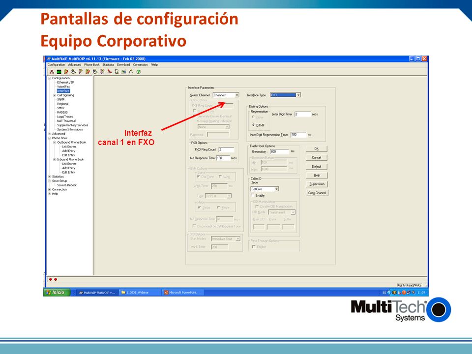 Pantallas de configuración Equipo Corporativo