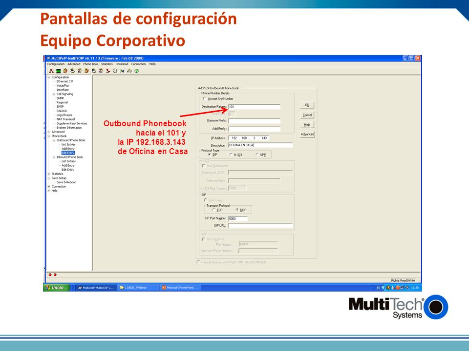 Pantallas de configuración Equipo Corporativo