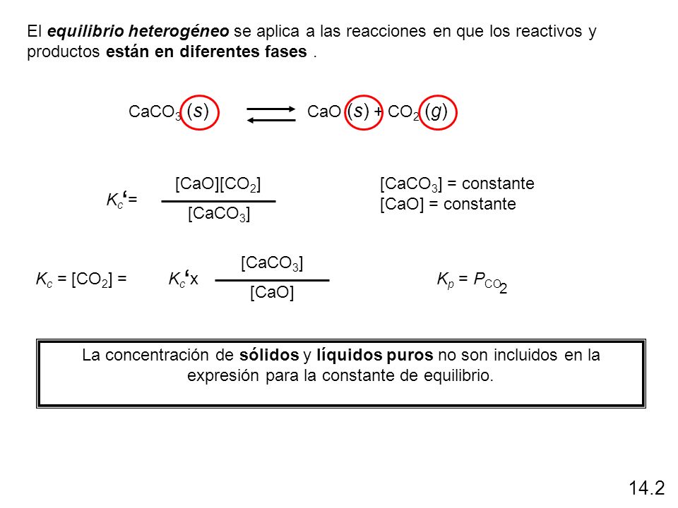 El equilibrio heterogéneo se aplica a las reacciones en que los reactivos y productos están en diferentes fases .