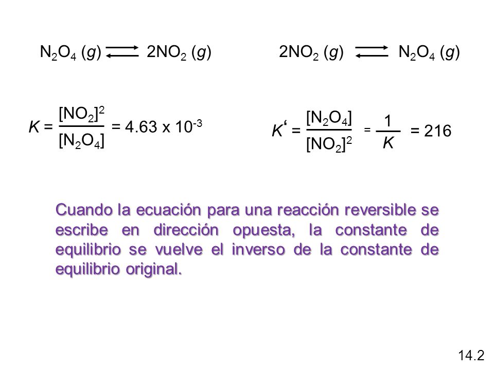 ‘ N2O4 (g) 2NO2 (g) 2NO2 (g) N2O4 (g) = 4.63 x 10-3 K = [NO2]2 [N2O4]