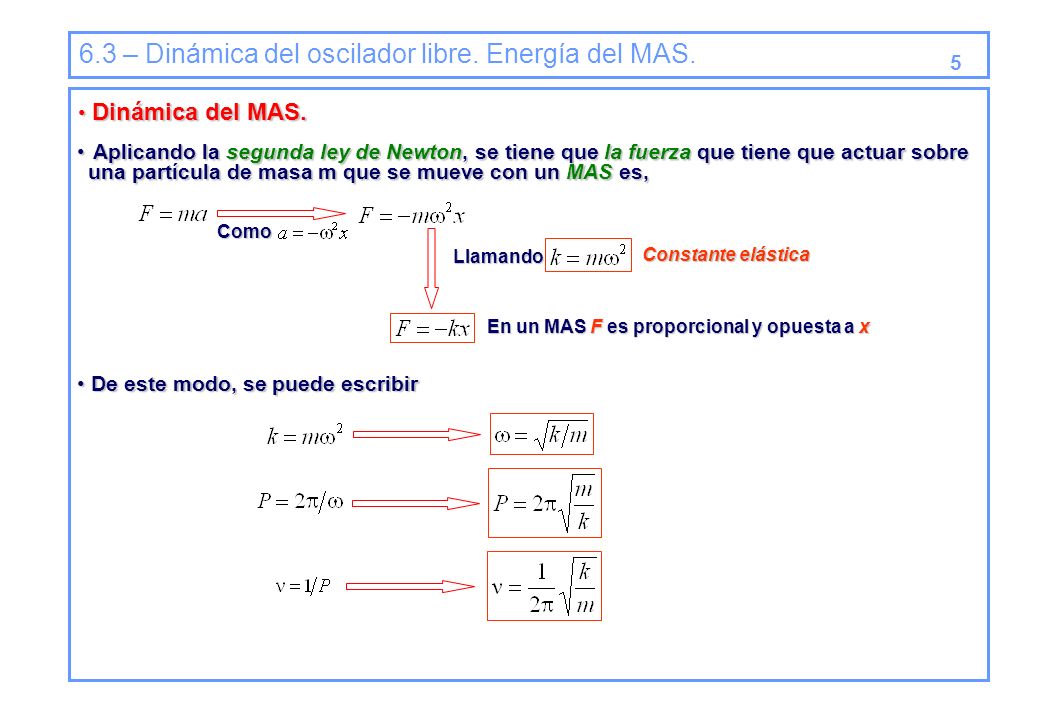 6.3 – Dinámica del oscilador libre. Energía del MAS.
