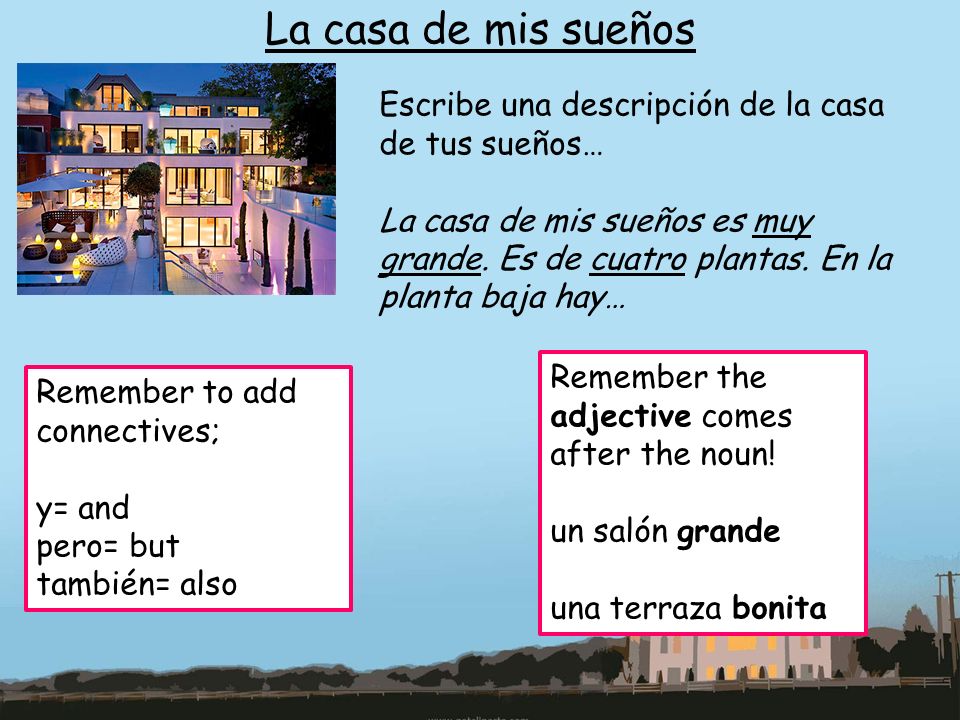 La casa de mis sueños Escribe una descripción de la casa de tus sueños…