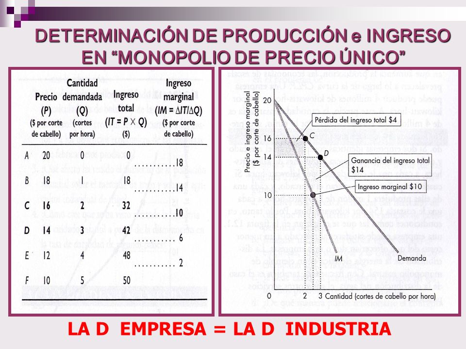 DETERMINACIÓN DE PRODUCCIÓN e INGRESO EN MONOPOLIO DE PRECIO ÚNICO
