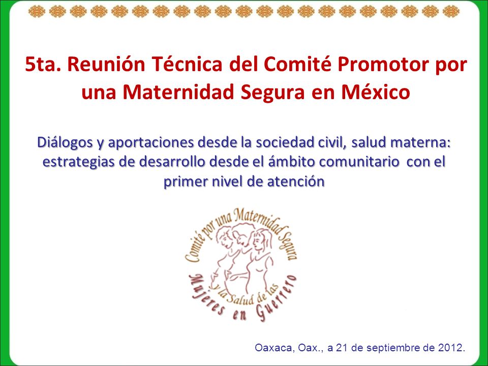 5ta. Reunión Técnica del Comité Promotor por una Maternidad Segura en México