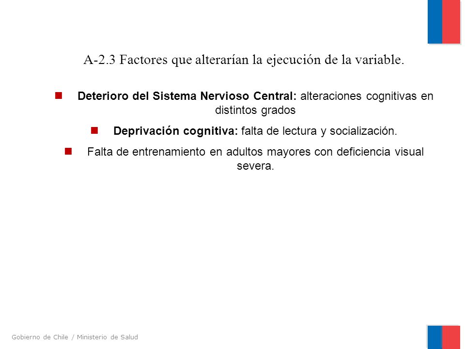 A-2.3 Factores que alterarían la ejecución de la variable.