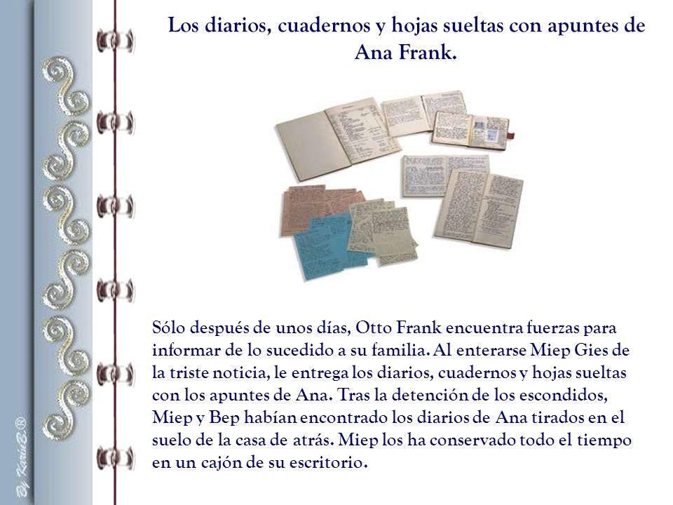 Los diarios, cuadernos y hojas sueltas con apuntes de Ana Frank.