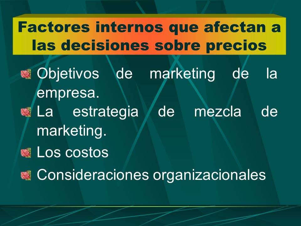 Factores internos que afectan a las decisiones sobre precios