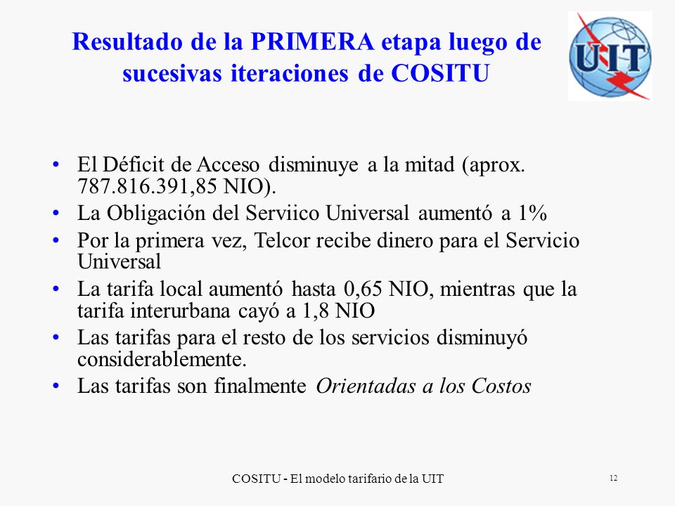 Resultado de la PRIMERA etapa luego de sucesivas iteraciones de COSITU