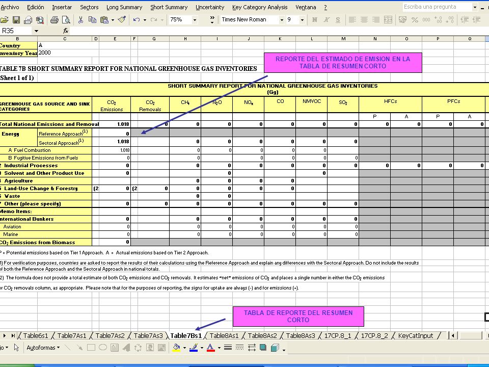 REPORTE DEL ESTIMADO DE EMISION EN LA TABLA DE RESUMEN CORTO