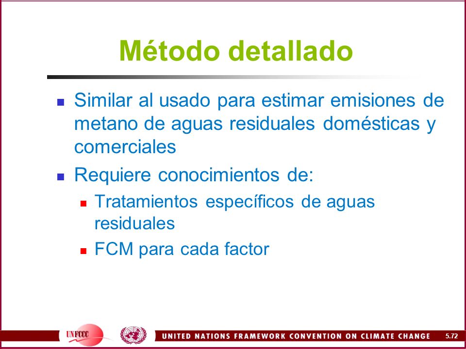 Método detallado Similar al usado para estimar emisiones de metano de aguas residuales domésticas y comerciales.