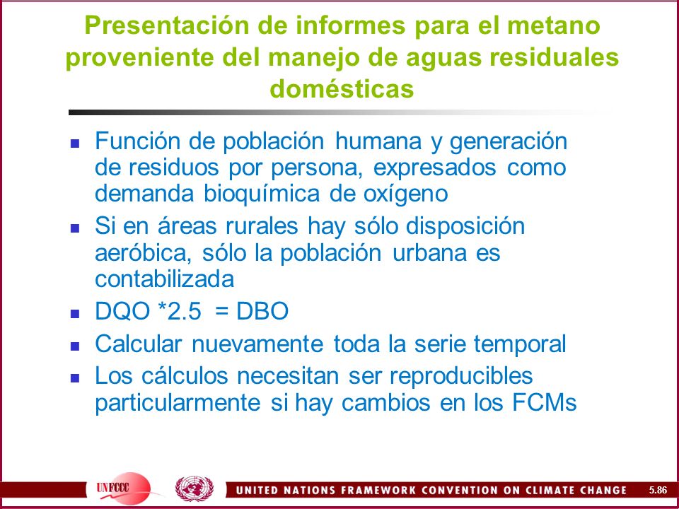 Presentación de informes para el metano proveniente del manejo de aguas residuales domésticas