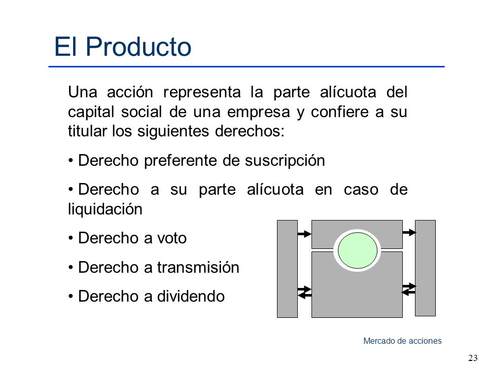 El Producto Una acción representa la parte alícuota del capital social de una empresa y confiere a su titular los siguientes derechos: