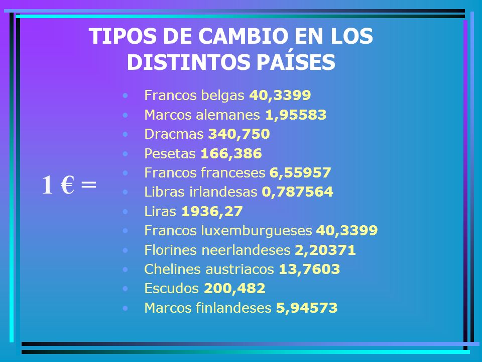 TIPOS DE CAMBIO EN LOS DISTINTOS PAÍSES