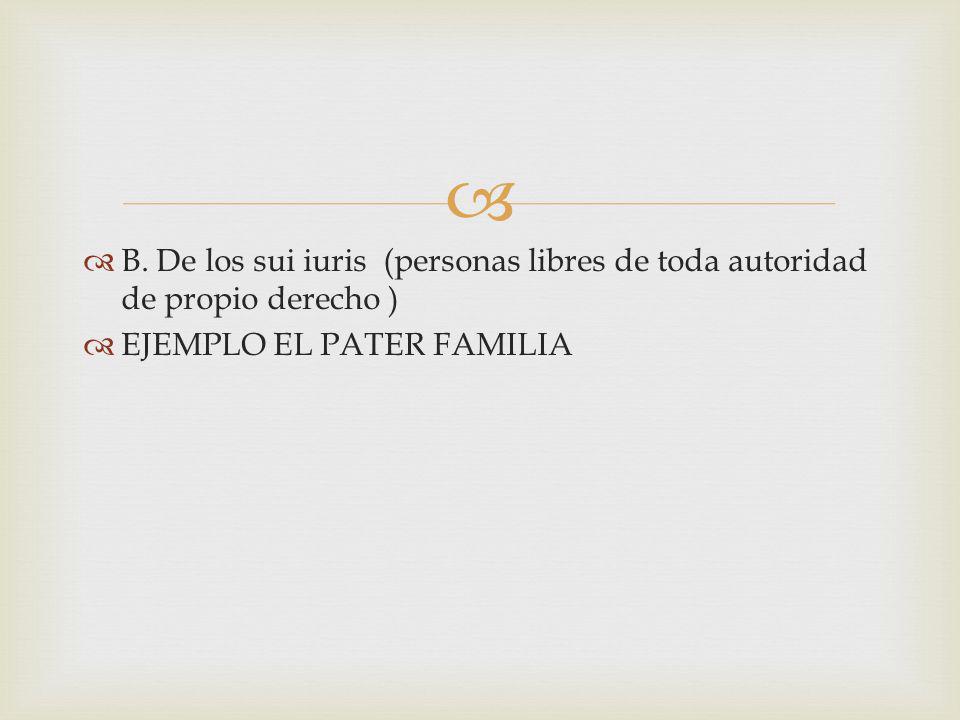 B. De los sui iuris (personas libres de toda autoridad de propio derecho )