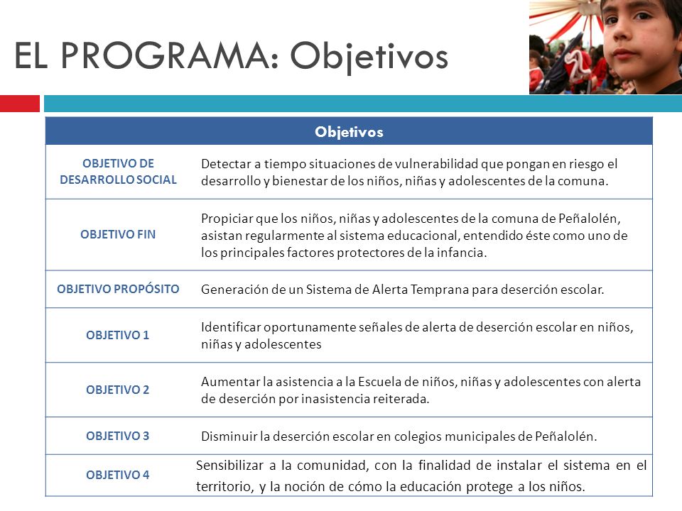 EL PROGRAMA: Objetivos